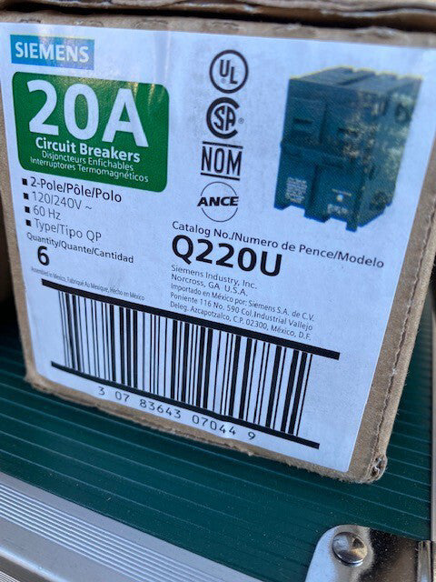 (6 PACK) Siemens 20 Amp Double-Pole Type QP Circuit Breaker Q220U
