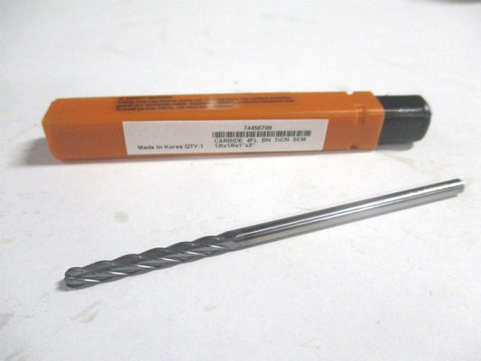(EG062008) 1/8" x 1" x 1/8" x 3" OAL Solid Carbide 4-Flute RH Ball End Mill