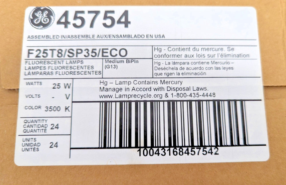 (24) GE 45754 36 Inch 25-Watt T8 G13 2150 Lumen 3500K 30,000 Hours 86 CRI [C7S1]