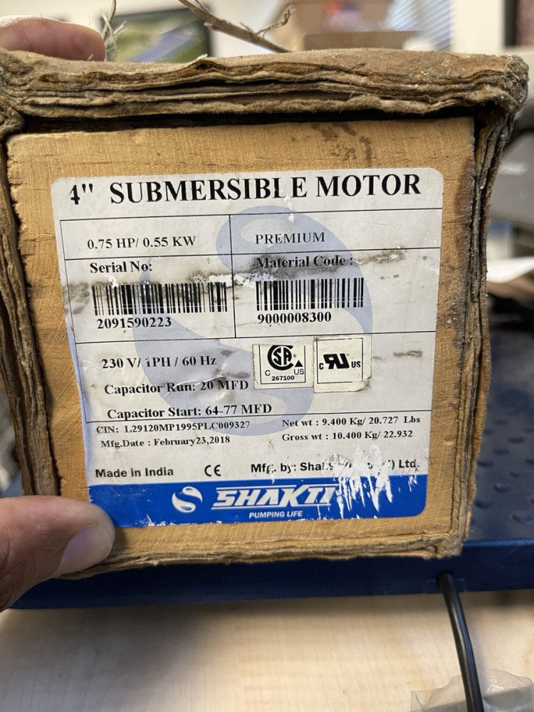 NEW Shakti 9000008300 Encapsulated Submersible Motor 4" 0.75 HP 230V 3-Wire 1PH