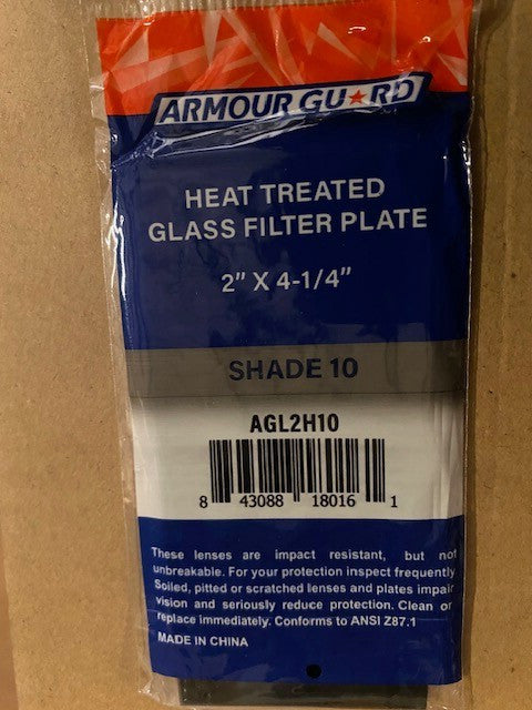 (50 PACK) 2" X 4.25" SHADE-10 GLASS FILTER LENS, ARMOUR GUARD AGL2H10