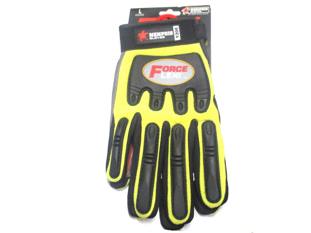 Memphis Gloves Y200L Size L Hook & Loop Yellow ForceFlex Mechanics Gloves 1 Pair