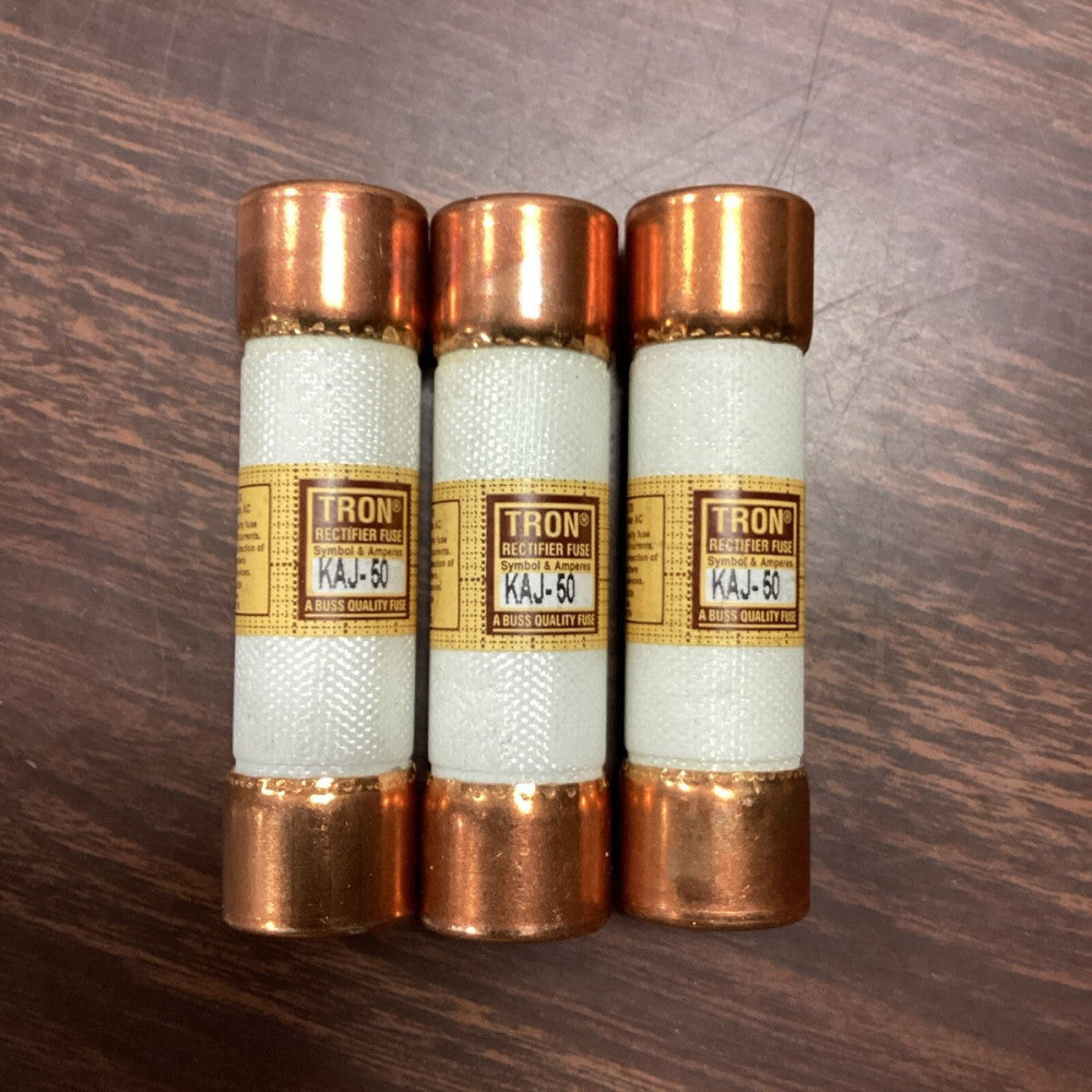 BUSSMANN TRON KAJ 50 Rectifier Fuse 50 AMP 600V. (LOT OF 3)