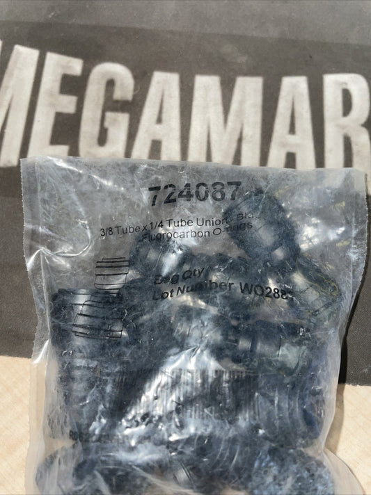 3/8 Tube x 1/4 Tube Union, Black with Fluorocarbon O-Rings, Bag of 10, 724087