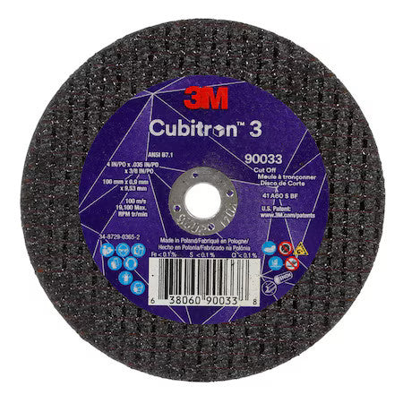 3M Cubitron 90033 Abrasive Cut-Off Wheel, Type 1, 4 In Dia, 0.035 In Thick, 3/8