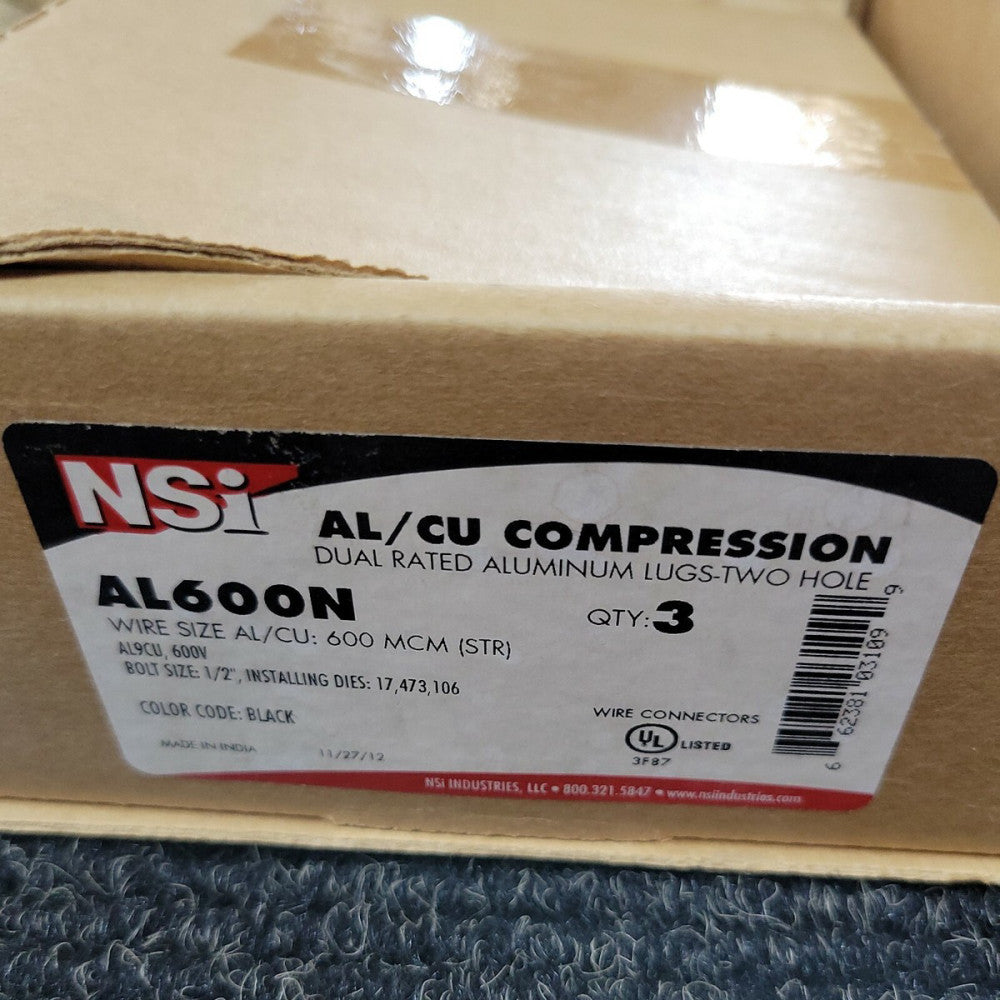 BOX OF 3 NSI 2H Long Barrel Compression Wire Connector  600MCM-1/2 AL600-N
