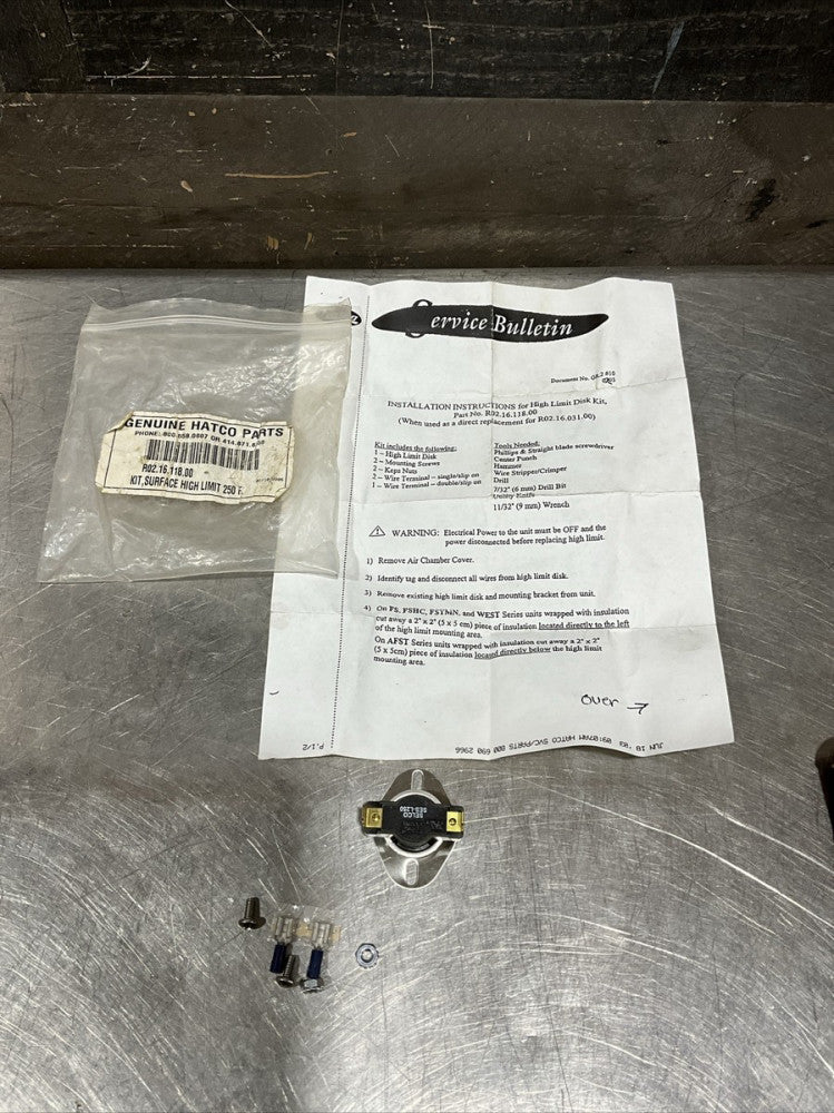 Hatco Kit,Surface High Limit 250 F. R02.16.118.00
