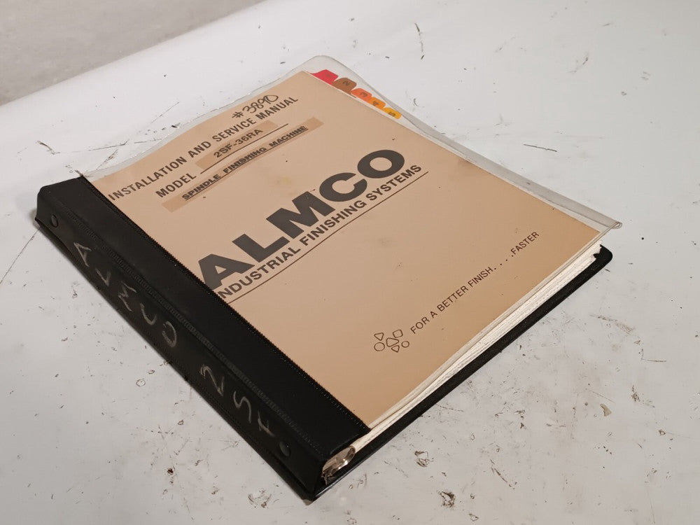 Almco 2SF-36RA spindle finishing machine manual with schematics, installation