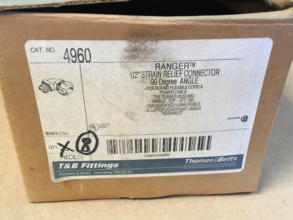 Thomas & Betts 4960 Liquidtight Cord Grip, 1/2" 90° Angle *LOT OF 8*   (KB)
