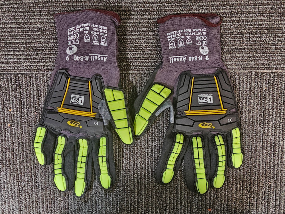 (QTY 12 Pairs) Ansell R-840 Gloves Size 9 Lg, Cut Resistant Palm Coated, Knitted