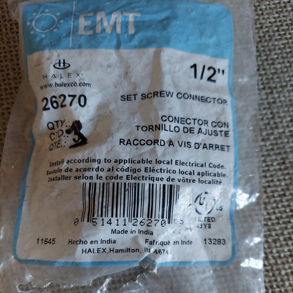 Lot of 3 - HALEX EMT 26270 Set Screw Connector 1/2"