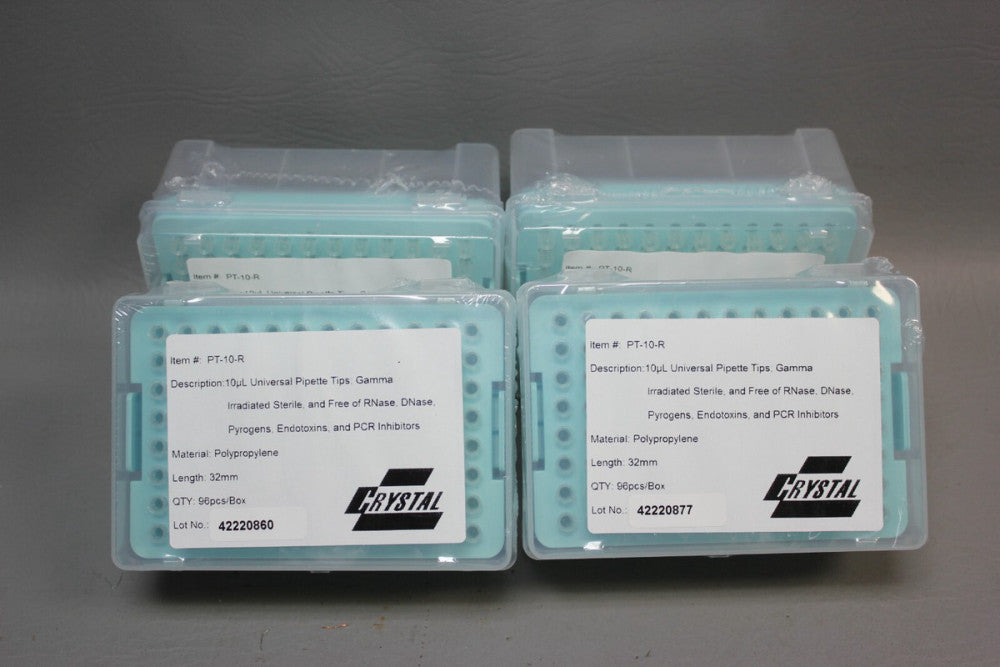 LOT OF 4 CRYSTAL 10 UL UNIVERSAL PIPETTE TIPS GAMMA 32MM
