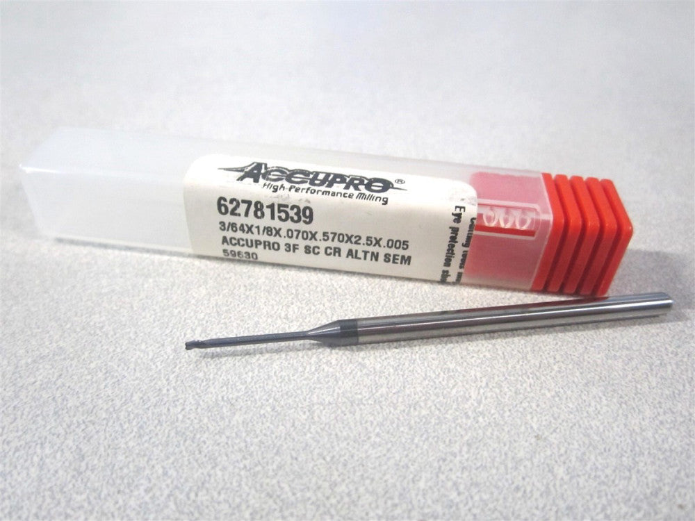 (6503404) 3/64" x 1/8" x .070" x 2-1/2" Solid Carbide 3Fl Corner Radius End Mill