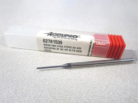 (6503404) 3/64" x 1/8" x .070" x 2-1/2" Solid Carbide 3Fl Corner Radius End Mill
