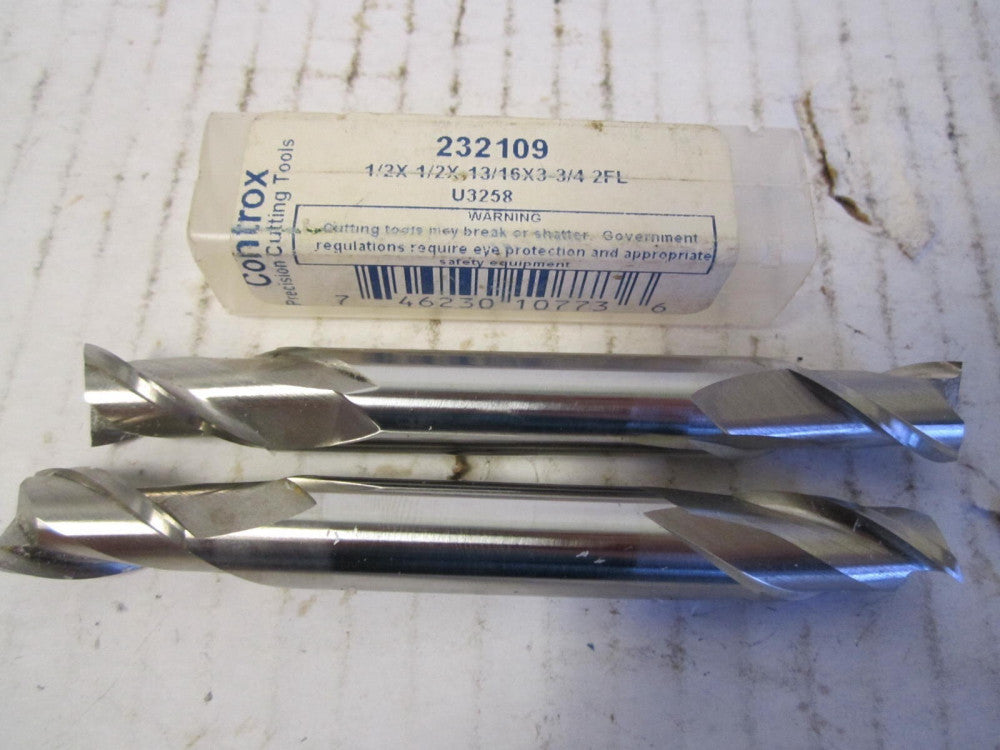 Controx (232109) 1/2 x 1/2 x 13/16" x 3-3/4" 2Fl Double End Endmills - Lot of 3 