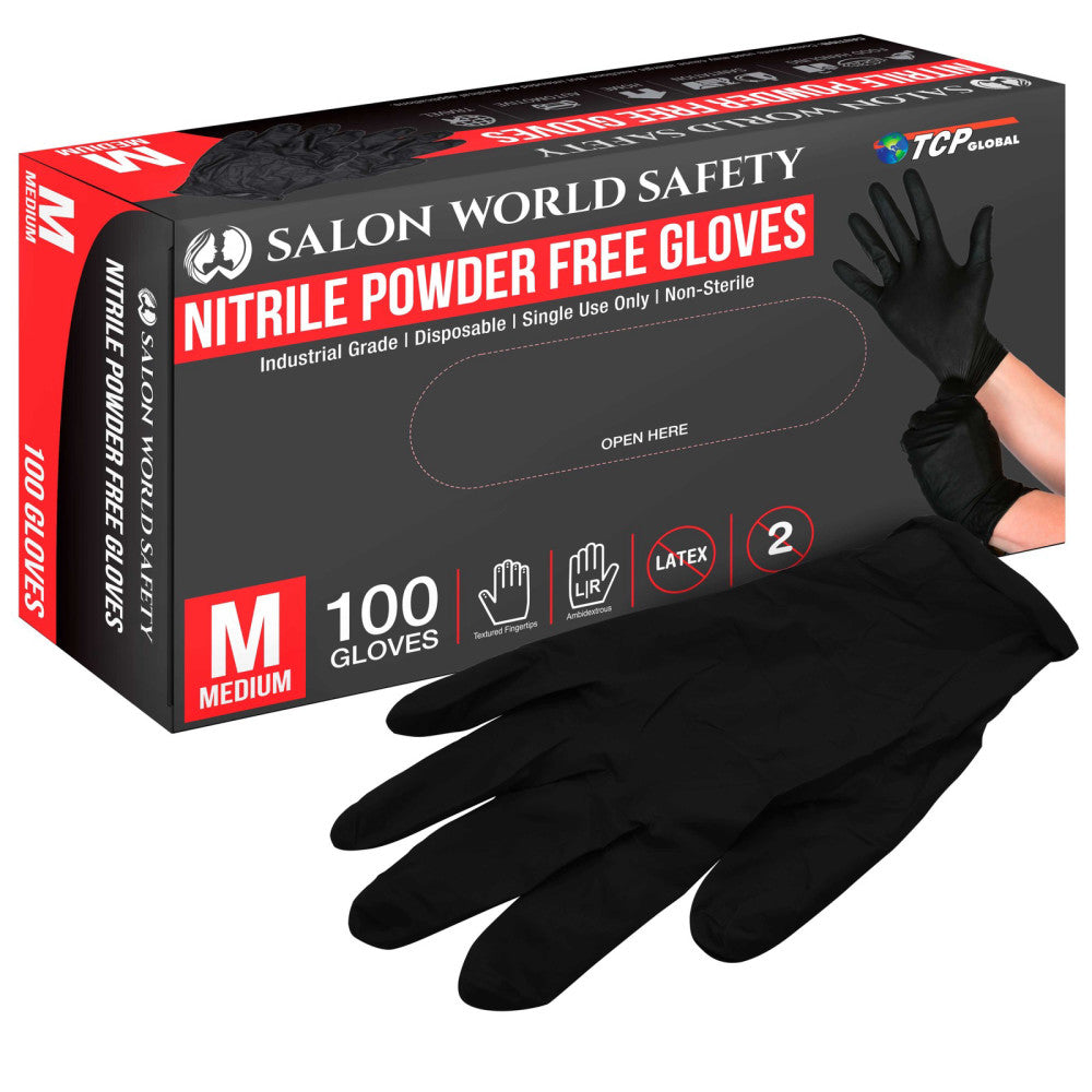 Black Nitrile Disposable Gloves, Box of 100, Medium, 4 Mil Thick - Latex Free