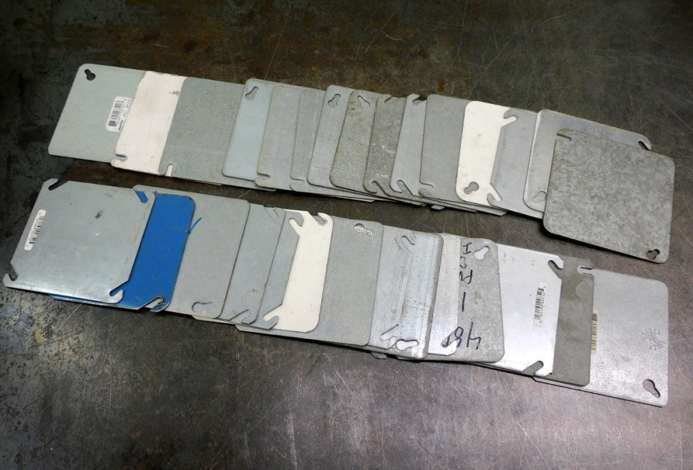 Steel Square Electrical Outlet Box Cover 4" x 4" Mixed Lot of Twenty-Nine (29)