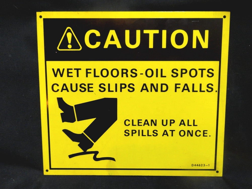 CAUTION ~ WET FLOORS-OIL SPOTS CAUSE SLIPS AND FALLS PAINTED METAL NEW 7" x 6½"