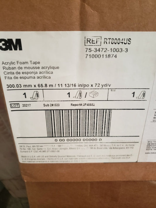 3M Double Sided GRAY Acrylic Foam Adhesive Tape 300mm x 65.8m 11.8" x 216'  72yd