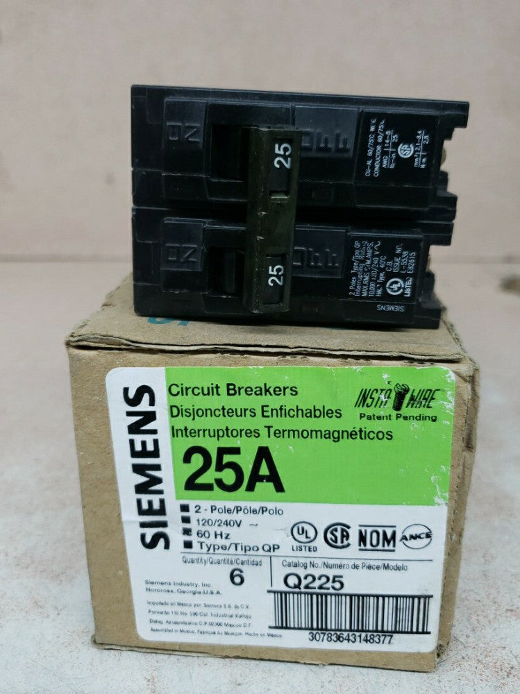 1) New Old Stock! Siemens Q225 25 Amp 2 Pole Circuit Breaker
