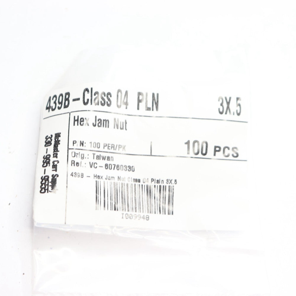 (100-Pk) 439B-CLASS 04 PLN Hex Jam Nut 3X.5 I009948