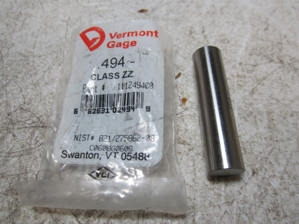 Vermont Gage (111249400) 0.494 Diameter Class ZZ Pin Gage