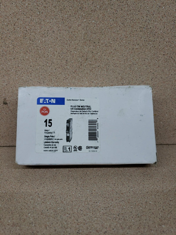 New Old Stock! Eaton CHFP115AF Single Pole 15 Amp Arc Fault Circuit Breaker