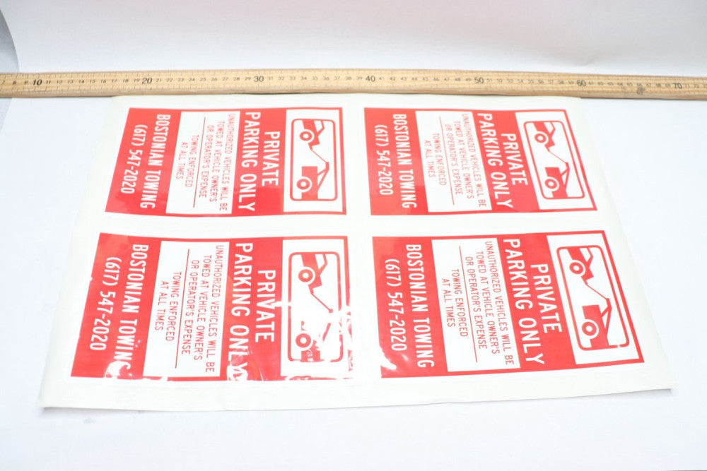 (4-Pk) Private Parking Only Sticker Signs 5" X 7" 