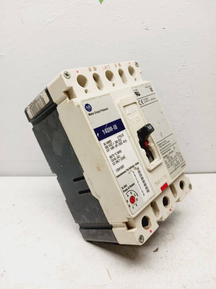 ALLEN-BRADLEY 140M-I8P-C50S-M 50 AMP CIRCUIT BREAKER 3P 600 VAC 250 VDC (FLAW)