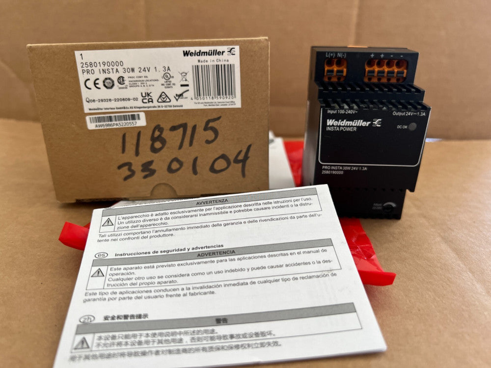 WEIDMULLER, 2580190000, PRO INSTA 30W 24V 1.3A, POWER SUPPLY, MAKE OFFER!