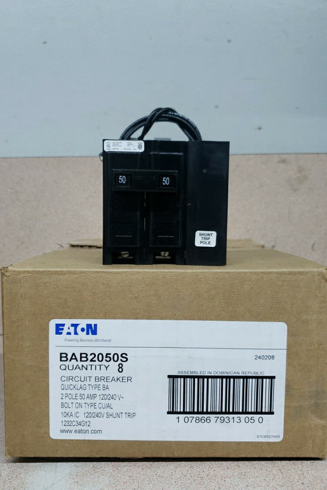 1) NEW BAB2050S CUTLER HAMMER 2POLE 50AMP 240V w SHUNT TRIP CIRCUIT BREAKER