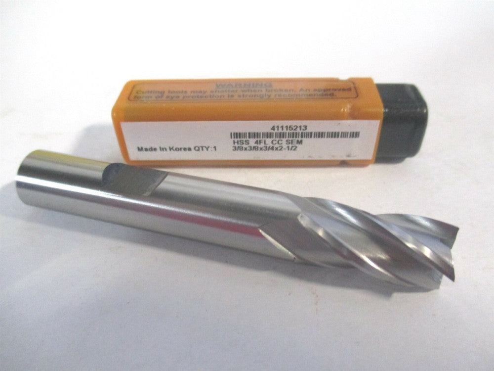 (E1039024) 3/8" x 3/4" x 3/8" x 2-1/2" OAL HSS 4 Flute Spiral Square End Mill 