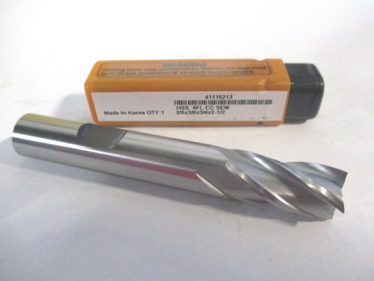 (E1039024) 3/8" x 3/4" x 3/8" x 2-1/2" OAL HSS 4 Flute Spiral Square End Mill 