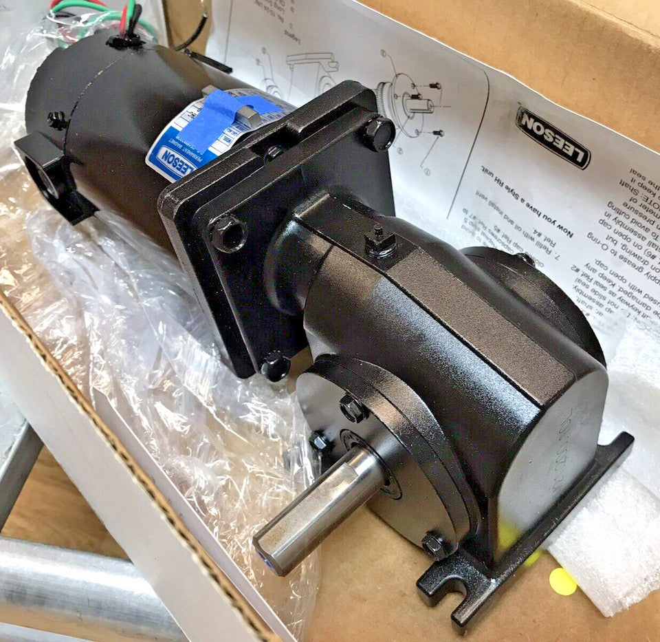 Leeson M1135040.00 Gearmotor 1/8 HP, 250RPM, 90VDC, TENV, 10:1 Ratio, 25 lb-in