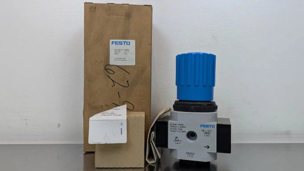 Festo LR-3/8-D-7-I-MIDI Pressure Regulator 192313 & MA-50-10-1/4 3/8" 7-100 PSI