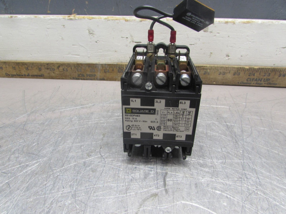 SQUARE D 8910DPA63 ,CONTACTOR ,3P/600V/75A/ 30HP/120V COIL, TAKEOUT! MAKE OFFER