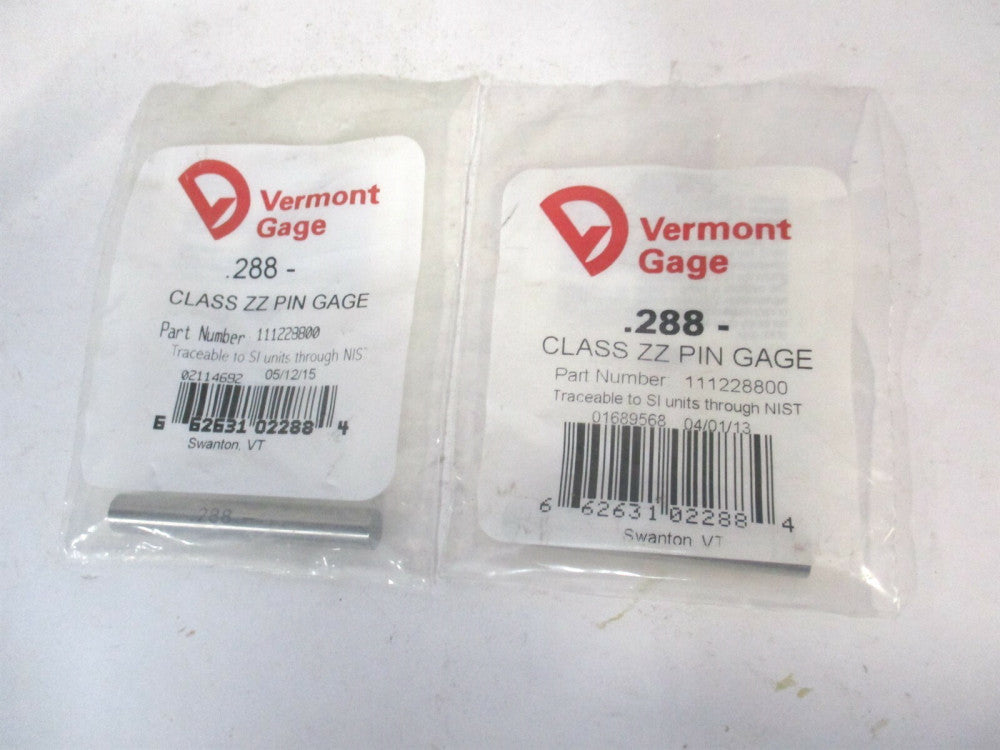 Vermont Gage (111228800) 0.288 Diam Class ZZ Steel Minus Plug & Pin Gage - Qty 2