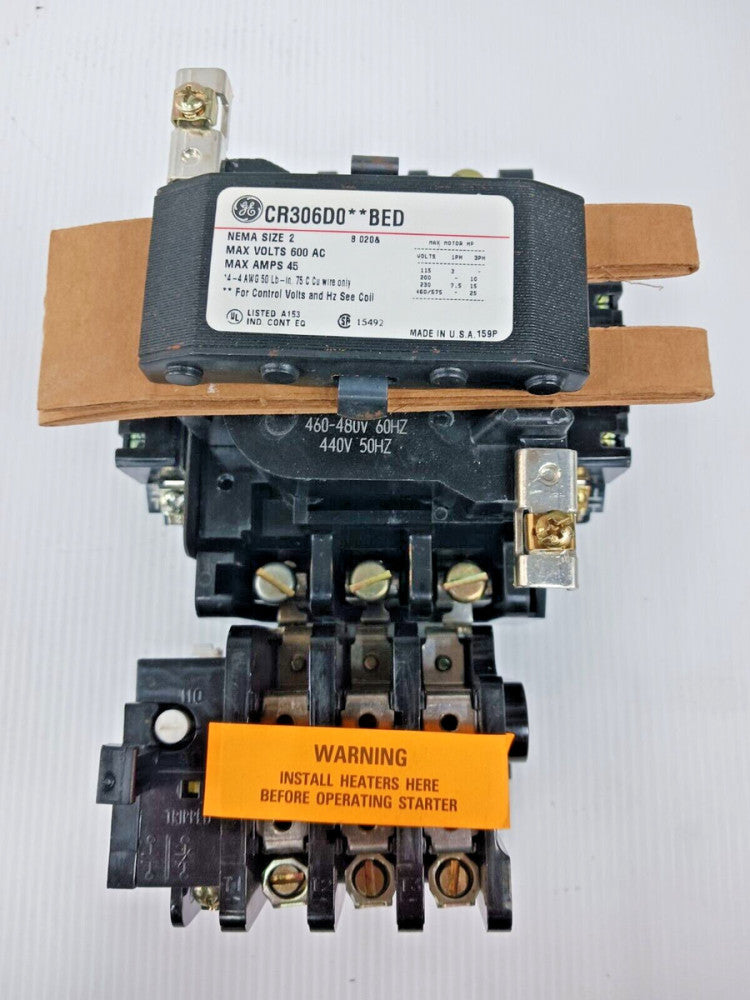 NEW GE NEMA SIZE 2 STARTER CONTACTOR 25 HP 3PH 600 VAC 45 AMP CR306D0**BED
