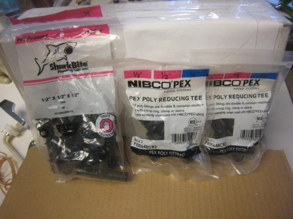 1 SharkBite UP362A10 PEX Tees, 1/2" & 2 bags Nibco PX00648CR2 TOTAL of 14 Tee's