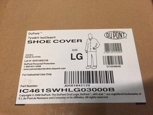 (Case of 300) DUPONT IC461SWHLG03000B Tyvek Isoclean ShoeCovers, Large, White