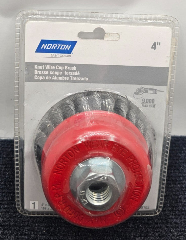 (QTY 3) Norton 39103 4" Knot Wire Cup Brush .020" Wire Diameter
