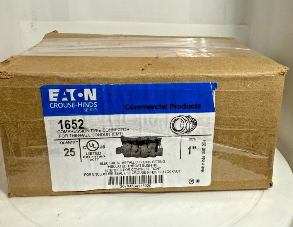 (Box of 25) Eaton 1652 1" Compression Type Connector for EMT