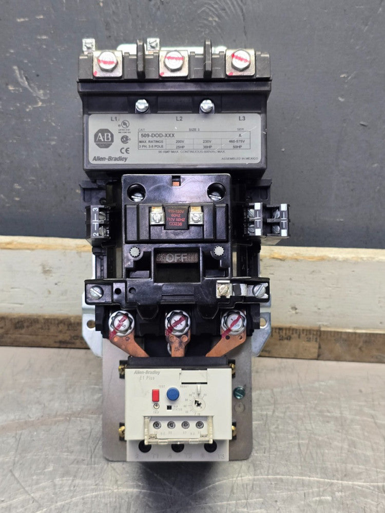 ALLEN BRADLEY 509-DOD-XXX ,SIZE 3 STARTER , WITH E1 PLUS OVERLOAD, SEE PHOTOS!