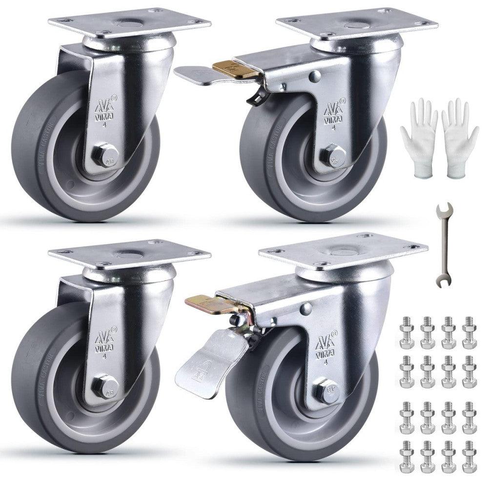 4 Inch Castets Set of 4 Heavy Duty Caster Wheels with Brake 2200Lbs Swivel TP...