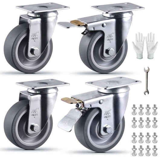 4 Inch Castets Set of 4 Heavy Duty Caster Wheels with Brake 2200Lbs Swivel TP...