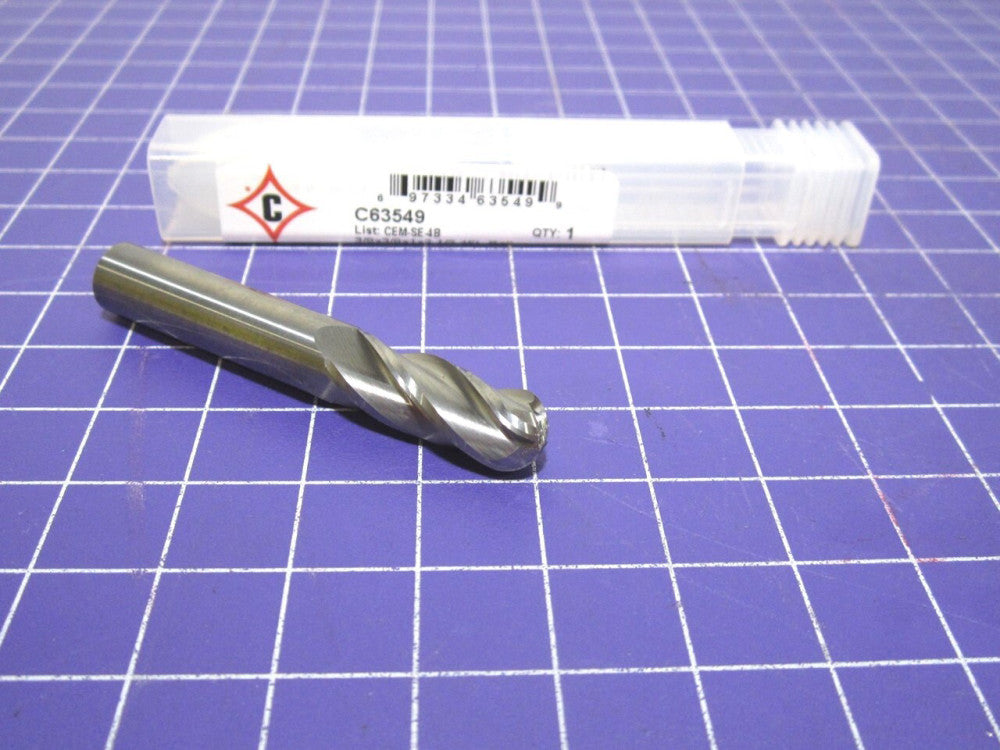 CLEVELAND (C63549) 3/8" X 1" X 3/8" X 2–1/2" Solid Carbide 4F Ball End Mill