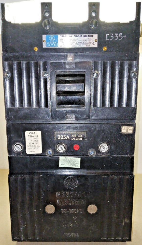 GENERAL ELECTRIC 400 AMP CIRCUIT BREAKER 3 POLE 600 VAC 225 AMP TRIP TB43F