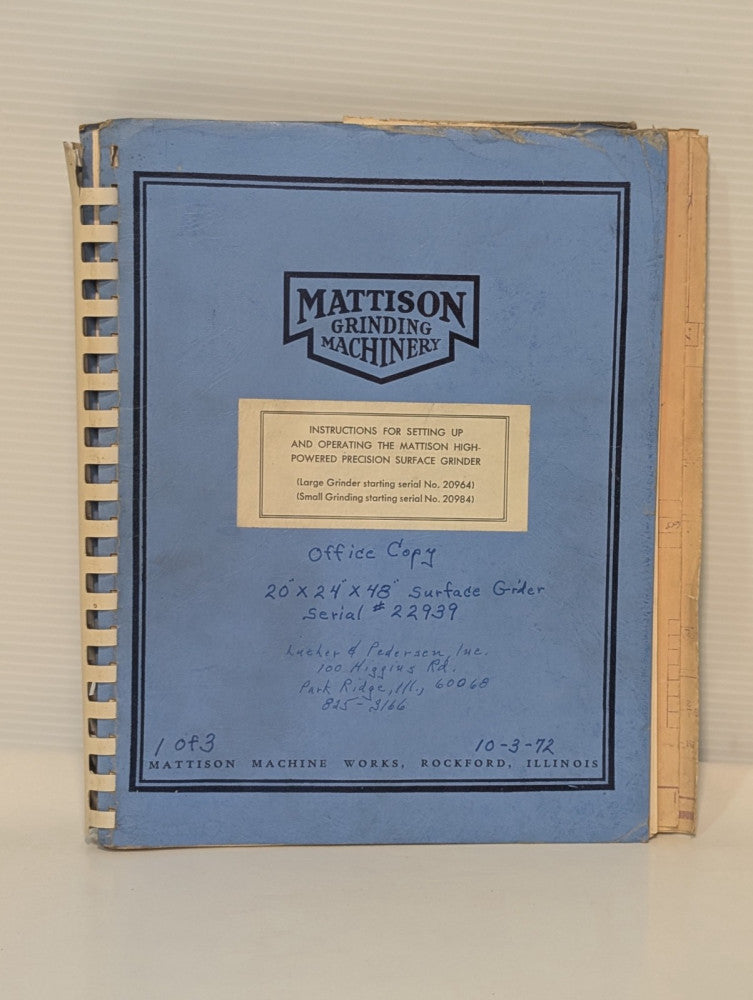 Mattison Machinery Hi Powered Precision Surface Grinder Set Up, Operation Manual