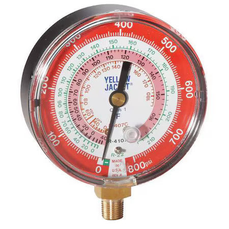 Yellow Jacket 49141 Gauge,3-1/8In Dia,High Side,Red,800 Psi