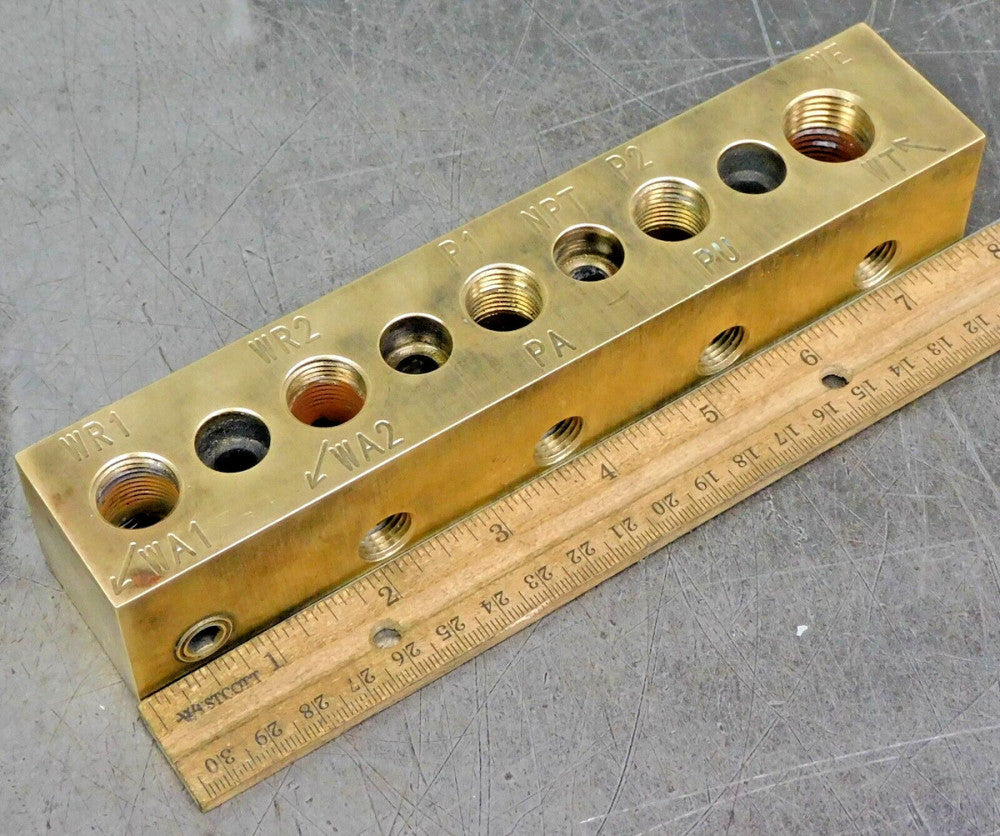 Brass Manifold 15 Port 1/4, 3/8, 1/2 in. NPT 8 in. L x 1-1/2 in. W